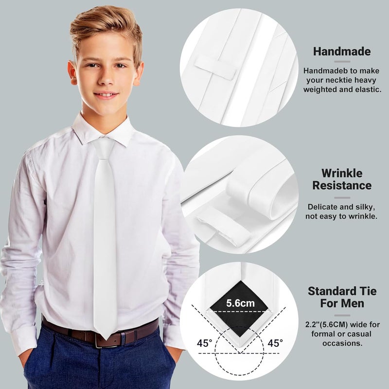 Junmaxroad Store Boys Black Tie Satin Solid Color Necktie for Teen Wedding School Graduation with Gift Box - Image 4